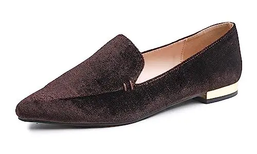 Produktbild: Feversole Women's Loafer Flat Pointed Deco Low Heel Mode, Spitze Flache Schuhe，Klassische Ballerinas Profilsohle Bronze Samt Spitze 39 EU