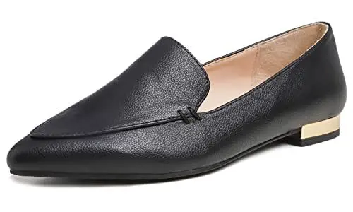 Produktbild: Feversole Women's Loafer Flat Pointed Deco Low Heel Mode, Spitze Flache Schuhe，Klassische Ballerinas Profilsohle Schwarz Getreide 39 EU