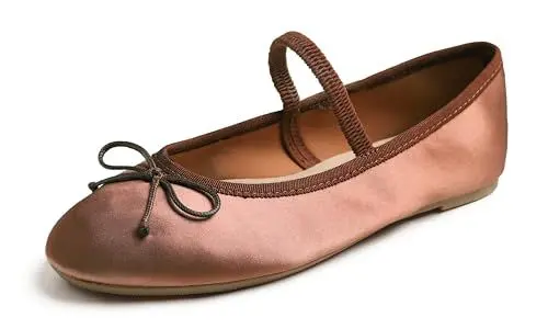 Produktbild: Feversole Women's Soft Breathable Mary Jane Memory Jane Halbschuhe,Flach Freizeit Tanzschuhe,Rostrot Seide Elastisch 40