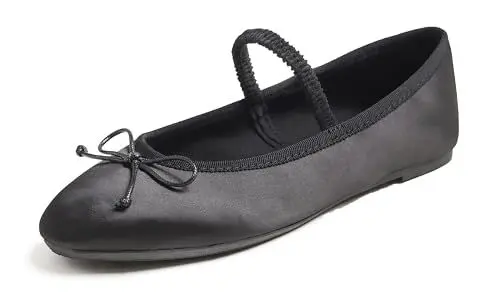 Produktbild: Feversole Women's Soft Breathable Mary Jane Memory Jane Halbschuhe,Flach Freizeit Tanzschuhe,Schwarz Seide Elastisch 39