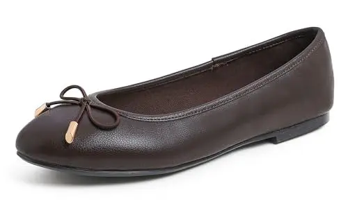 Produktbild: Feversole Women's Soft Cushion Weiches Kissen für Damen, extra gepolsterter Komfort, runde Zehen, Mary Jane-Metallschnalle, modische Ballerinas, Wanderschuhe Braunes 39 EU