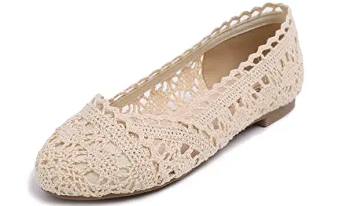 Produktbild: Feversole, runde Spitze, Ballerinas, Häkelschuhe, flach, bequem, atmungsaktiv, Beige (Beige Spitze), 39 EU