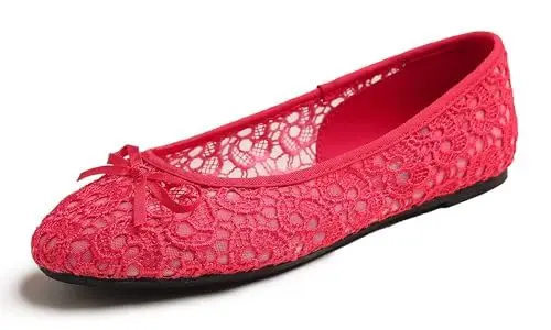 Produktbild: Feversole, runde Spitze, Ballerinas, Häkelschuhe, flach, bequem, atmungsaktiv, Lollipop Rot Spitze, 40 EU