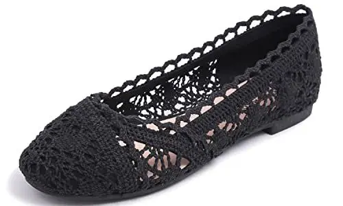 Produktbild: Feversole, runde Spitze, Ballerinas, Häkelschuhe, flach, bequem, atmungsaktiv, Schwarz (Schwarze Spitze), 39 EU