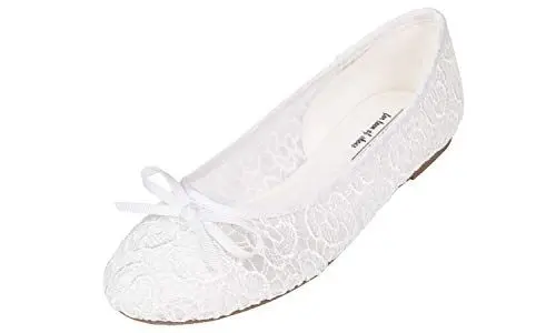 Produktbild: Feversole, runde Spitze, Ballerinas, Häkelschuhe, flach, bequem, atmungsaktiv, Weiá (Weiß, Spitzenstoff), 38 EU