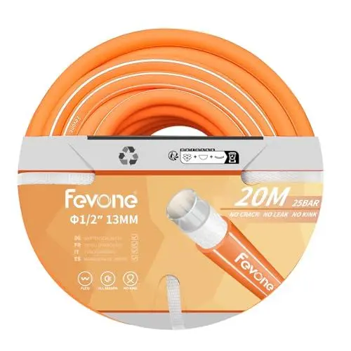 Produktbild: Fevone Gartenschlauch 1/2 zoll 20m Schlauchrohre für Garten 13mm 4ly 25 Bar Hochbelastbar Tragbar Außen Kompressor Schlauchleitung Flexibel Robust Gurtbar Knickschutz Orange
