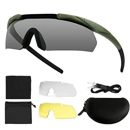 Produktbild: Feyachi Schießbrille mit 3 Austauschbaren Gläsern, Schutzbrille ​Schlagfester Augenschutz, UV-400-Schutz (Armeegrün)