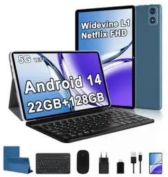Produktbild: fezawio Android 14 Tablet 10 Zoll 22GB RAM+128GB ROM Octa-Core Tablet 5G WiFi, Mit Tastatur Maus, 8000mAh, (1TB TF) Mit HüLle + EIN Jahr Bildschirm Bruchversicherung-Grau