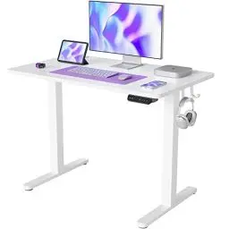 Produktbild: FEZIBO Schreibtisch Höhenverstellbar Elektrisch, 100 x 60 cm Computer Stehschreibtisch mit Memory-Steuerung und Anti-Kollisions Technologie, Mobiler Steh-Sitz-Schreibtisch Ergonomic Weiß Oberfläche