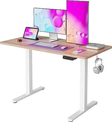 Produktbild: FEZIBO Schreibtisch Höhenverstellbar Elektrisch, 100 x 60 cm Computer Stehschreibtisch mit Memory-Steuerung und Anti-Kollisions Technologie, Gefleckte Eichenholzfurnier Oberfläche