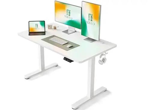 Produktbild: FEZIBO Schreibtisch Höhenverstellbar Elektrisch, 120 x 60 cm Computer Stehschreibtisch mit Memory-Steuerung und Anti-Kollisions Technologie, Mobiler Steh-Sitz-Schreibtisch Ergonomic Weiß Oberfläche