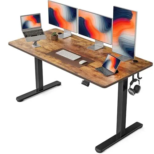 Produktbild: FEZIBO Schreibtisch Höhenverstellbar Elektrisch, 152 x 60 cm Computer Stehschreibtisch mit Memory-Steuerung und Anti-Kollisions Technologie, Schwarzer Rahmen/Braun Tischplatte