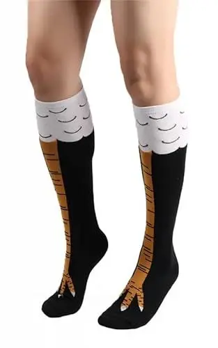 Produktbild: FGFD&OU Lustige Strümpfe Damen Herren Fun Hühnerfüße Socken Kniestrümpfe Overknees Strümpfe Lange Strick Warme Socken Leggings Strümpfe Überknie Hühner Cartoon Sportsocken für Unisex (B-Schwarz)