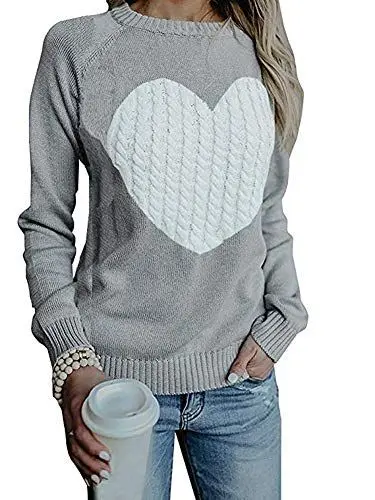 Produktbild: FGFD&OU Pullover Damen Oversize Strickpullover Pulli Rundhals Elegant Sweater Langarm Winter Outwear Thermische Tops Casual Sweatshirts Weihnachtspulli für Frauen (Grau, XL)
