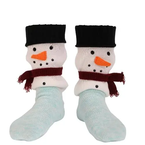 Produktbild: FGFD&OU Socken für Damen Herren Lustige Warme Socken Unisex Thermosocken Stricksocken Winter Dicke, Weihnachtssocken für Mädchen Junge, Weihnachtsgeschenke (Stil1-Schneemann, 39-46)