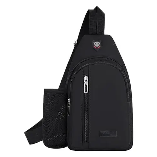 Produktbild: FGUUTYM Umhängetasche mit Wasserflaschenhalter für Damen und Herren Rucksäcke Wasserdicht (Black, One Size)