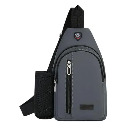Produktbild: FGUUTYM Umhängetasche mit Wasserflaschenhalter für Damen und Herren Rucksäcke Wasserdicht (Grey, One Size)