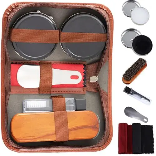 Produktbild: FGXY Schuhpflege-Set, 11-teiliges Schuhpflegeset Schuhputz-Reise Set mit Bürste Rosshaar Schuhcreme Holzapplikator Bürsten Schuhlöffel (7PCS)