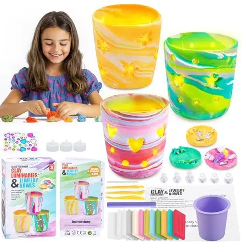Produktbild: FGZU Basteln Mädchen 8 9 10 Jahre, DIY Ton Kerze Lampe Selber Machen, 29 Pcs Bastelset Mädchen 10 Jahre, Bastelset Kinder Erwachsene Kreative Deko Basteln, Ideale Geschenke für Geburtstag &Weihnachten