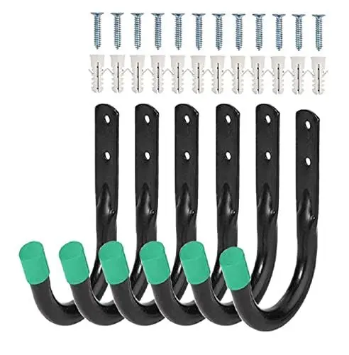 Produktbild: FIAMER 6 Stück Leiter Fahrrad Garage Schwerlast Storage Haken, Hanger Organizer Wandhaken Gartenlagerhaken für Surfbrett, Kajak, Werkzeuge, Jeep-Türaufhänger, Fahrräder, Leitern (Green)