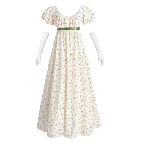 Produktbild: Fiamll Regency Kleid Damen Empire Waist Floral Viktorianisches Kleid Tee Party Ballkleider Renaissance Kostüm L