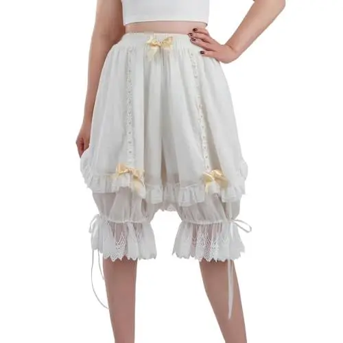 Produktbild: Fiamll Weiße Rüschen Pumphose für Damen Viktorianische Pantaloons Knielange Pumphose S