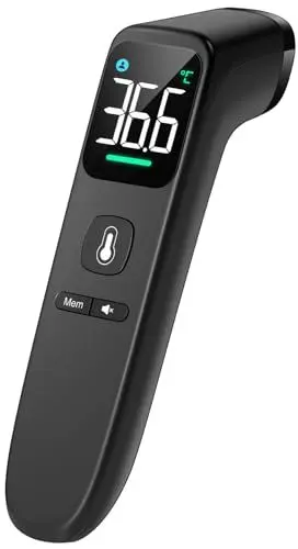 Produktbild: Fieberthermometer Kontaktlos für Babys, Kinder und Erwachsene, Infrarot-Stirnthermometer mit ultraklarem LED-Display, hohe Genauigkeit und Fieberalarm - Schwarz