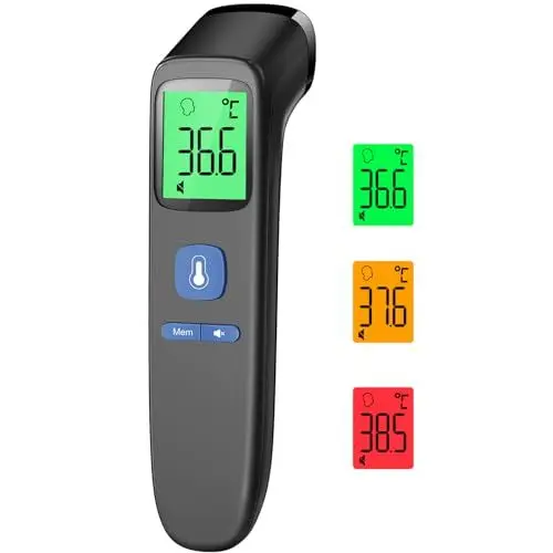 Produktbild: Fieberthermometer für Babys Kinder Erwachsene, Kontaktloses Stirnthermometer, Digitales Infrarot Thermometer mit sofortigen genauen Messwerten, Fieberalarm, LCD-Anzeige und 35 Speicherabruf,Schwarz