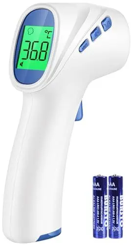 Produktbild: Fieberthermometer kontaktlos für Babys Kinder und Erwachsene, Infrarot-Stirnthermometer mit Fieberalarm, LCD-Display, sofortige genaue Messwerte, Weiß_Blau