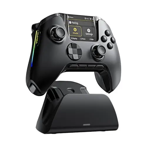 Produktbild: FIEHDUW Kein Drift ManbaOne Interaktiver Bildschirm Gaming Controller für PC/Switch/iOS/Android, 1800mAh Hall-Effekt-Controller mit LED, Mapping-Tasten, Ladestation (Schwarz)