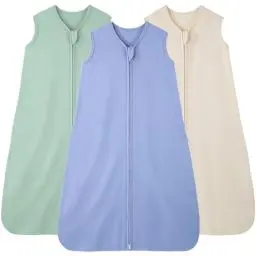 Produktbild: FIEMOL Baby-Schlafsack 12-18 Monate, 100% Baumwolle, Schlafsack für Neugeborene und Kleinkinder, 3er-Pack tragbare Babydecke, 0,5 Tog leichter Schlafsack mit Doppelreißverschluss Aprikose