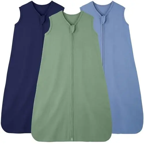Produktbild: FIEMOL Babyschlafsack 0–6 Monate, Schlafsack aus 100% Baumwolle für Neugeborene und Kleinkinder, 3er-Pack tragbare Babydecke, 0,5 Tog leichter Schlafsack mit Doppelreißverschluss Cyan