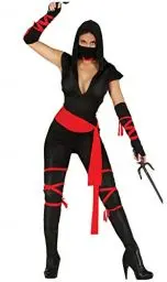 Produktbild: FIESTAS GUIRCA Sexy Ninja Kostüm Damen- Größe S 36 – 38 - Kämpfer Kostüm Damen Fastnacht Kostüm Ninja Damen Fasching Catwoman Kostüm Damen Halloween, Schwarz Rotes Superhelden Kostüm Damen