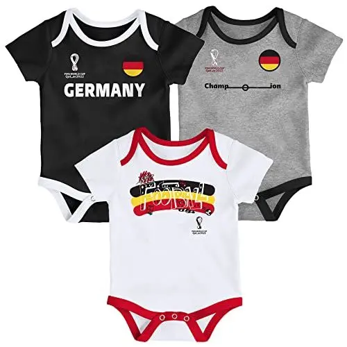Produktbild: FIFA Unisex Baby 3-teiliges Strampler-Set – Deutschland Babystrampler, schwarz/grau/weiß, 0-3 Months