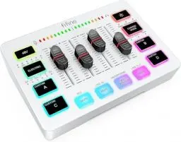 Produktbild: FIFINE Gaming Audio Mixer, Streaming RGB PC Mixer mit XLR Mikrofon Interface, individuelle Steuerung, Lautstärkeregler, Stummschaltungstaste, 48V Phantomspeisung, für Podcast, Aufnahme, Gesang