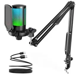 Produktbild: FIFINE Gaming Mikrofon PC mit Arm, USB Microphone Kit mit Stummschalttaste für Podcast Streaming Studio, für MAC PS4 PS5