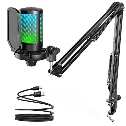 Produktbild: FIFINE Gaming Mikrofon PC mit Arm, USB Microphone Kit mit Stummschalttaste für Podcast Streaming Studio, für MAC PS4 PS5