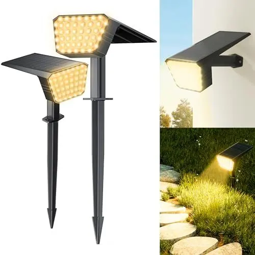 Produktbild: FIFlying Solarlampen für Außen Garten, 2 Stück 2800K Warmweiß Solarstrahler, Solarleuchte mit IP67 Wasserdicht, 3 Beleuchtungsmodi, für Außen, Garten, Rasen, Anlage, Statue, Hof, Wege