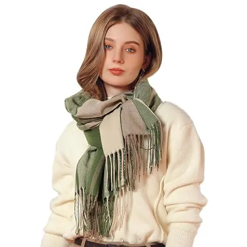 Produktbild: Figarge Karierter Schal für Damen und Herren - Herbst-Winterschal Mit Fransen, Weicher als Kaschmir, Warmer Plaid Schal (65 * 185CM, Grüner)