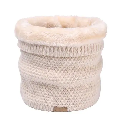 Produktbild: Figarge Schlauchschal Damen Winter Halsschlauch Herren Winter Loop Schal Dick Nackenwärmer Halswärmer Fleece Sport Gamaschenmaske Strickschal Kreisschlaufenschals für Motorrad Fahrrad Ski (Beige)