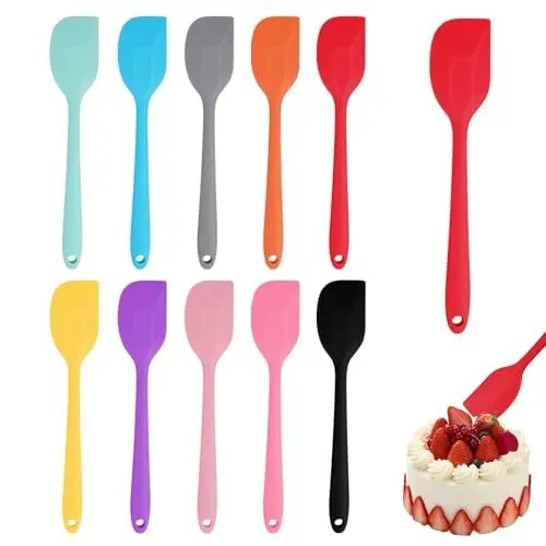 Produktbild: FIHODONE 10 Stück Teigschaber Silikon Mehrfarbig 21 cm, Pfannenwender Silikon 230° Hitzebeständiges, Silicone Spatula Backzubehör, Teigschaber Küchenschaber für Kochen und Backen