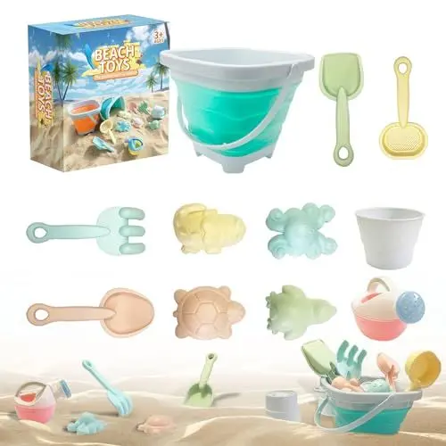 Produktbild: FIHODONE 11 Stück Sandspielzeug Set,Sandspielzeug mit Faltbarer Eimer, Schaufel, Sandförmchen, Strandspielzeug Kinder für Outdoor, Sandspielzeug Mädchen Junge,Sandförmchen Schaufel Kinder