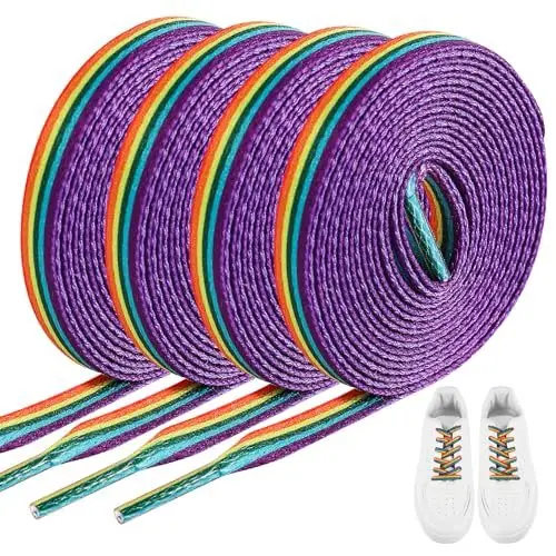 Produktbild: FIHODONE 2 Paar Schnürsenkel Bunt, Schnürsenkel 140cm Bunte, Neon Lang Flach Regenbogen Schnürsenkel, Rainbow Schnürsenkel für Lgbtq Accessoires Pride Accessoires für Sneaker Sportschuhe