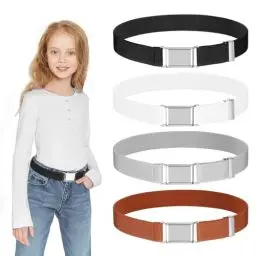 Produktbild: FIHODONE 4 Stück Gürtel Kinder,Kindergürtel Jungen Einstellbar Kinder Gürtel Mit Magnetschnalle,Gürtel Kinder Mädchen Schwarz, Weiß, Grau, Braun,kindergürtel für Jeans Hosen Kleid