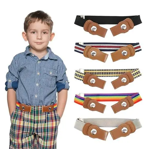 Produktbild: FIHODONE 5 Stück Gürtel Kinder,Kindergürtel Jungen Einstellbar Kinder Gürtel mit Schnalle,Elastische Kraft Gürtel Kinder Mädchen, kindergürtel für Jeans Hosen Kleid