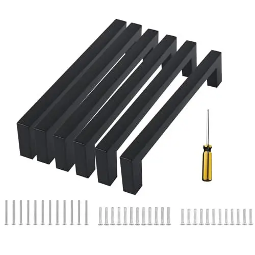 Produktbild: FIHODONE 6 Stück Griffe für Küchenschränke, Küchengriffe Schwarz 128mm, Schrankgriffe Edelstahl, Möbelgriffe, Türgriffe, Küchenschrank Griffe
