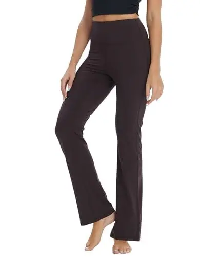 Produktbild: Fiita Damen Bootcut Yoga Hose Hohe Taille Bauchkontrolle Lange Bootleg Arbeitshose Workout Running Flare Hose in Braun Medium
