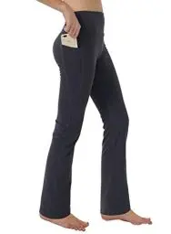 Produktbild: Fiita Damen High Waist Bootcut Yoga Hose mit Taschen Bauchkontrolle Workout Laufhose Lange Bootleg Flare Hose in Dunkelgrau Large