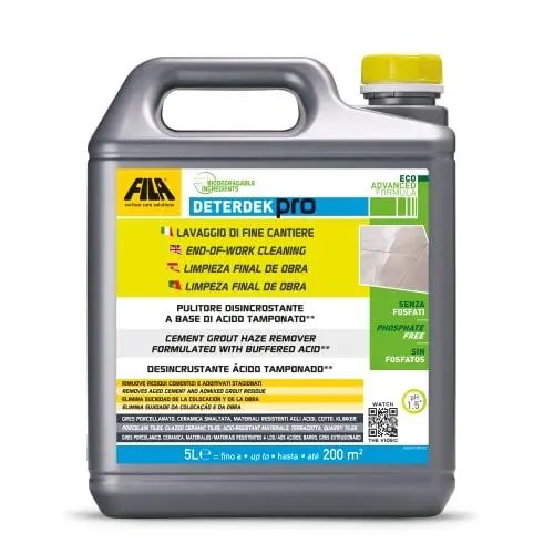 Produktbild: FILA Surface Care Solutions, DETERDEK PRO, Reinigungsmittel gegen Verkrustungen auf Basis gepufferter Säure: Hervorragend für die Reinigung nach Bauarbeiten zum Entfernen von Zementrückständen, 5L