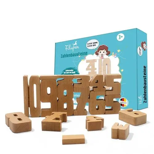 Produktbild: Filapen mathematisches Montessori Spielzeug I 62 Holz Bausteine aus Buche I Pädagogisches Lernspielzeug für die Einschulung I Motorikspielzeug ab 4 Jahren